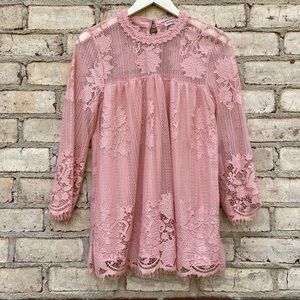 Chance Or Fate Baby Pink Flowy Boho Lace Blouse M